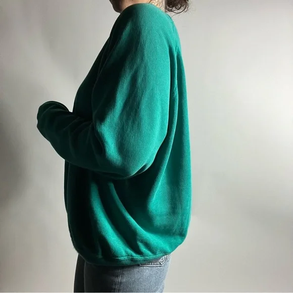 VINTAGE 90s Hanes Made in USA Teal Crewneck Sweatshirt Adult Large - Picture 3 of 7